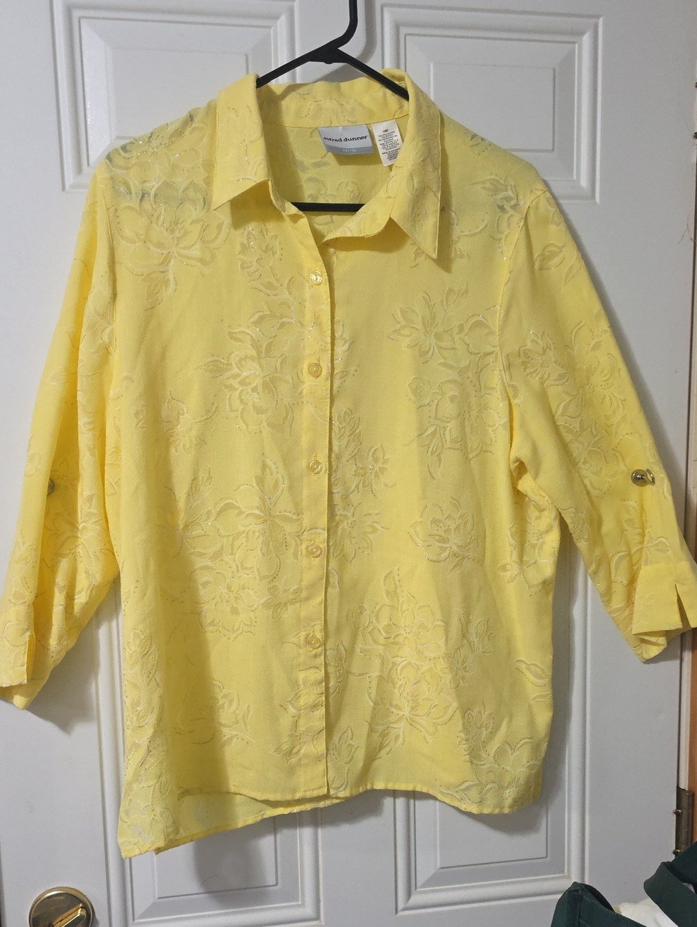 Classic Floral Embroidered Yellow Button-Front Women's Top